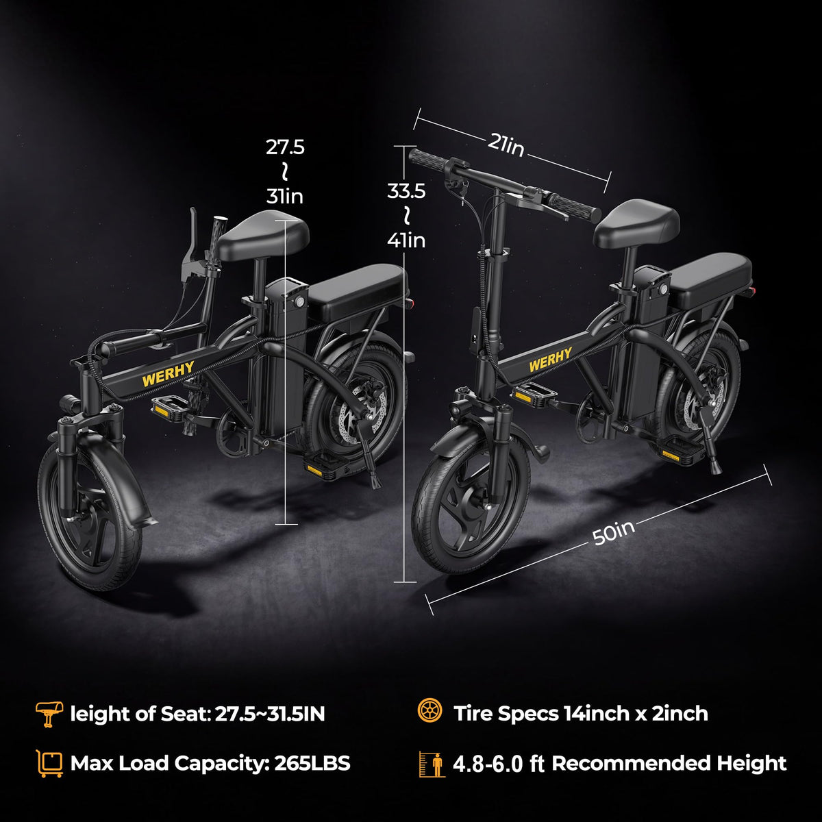 Electric Bike for Adults 750W Peak Motor 20 MPH Folding Ebike 14" H2622