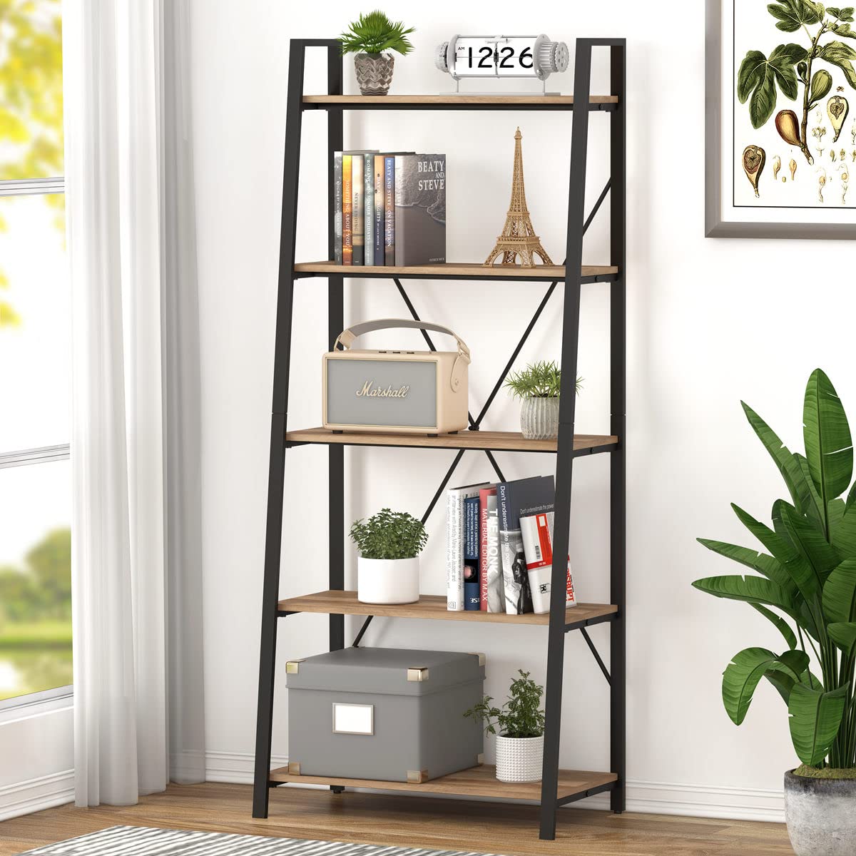 5 Tier Wood and Metal Ladder Bookshelf K567271