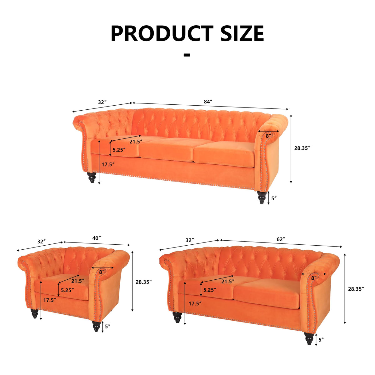 Orange Velvet Tufted Sofa Set T848458