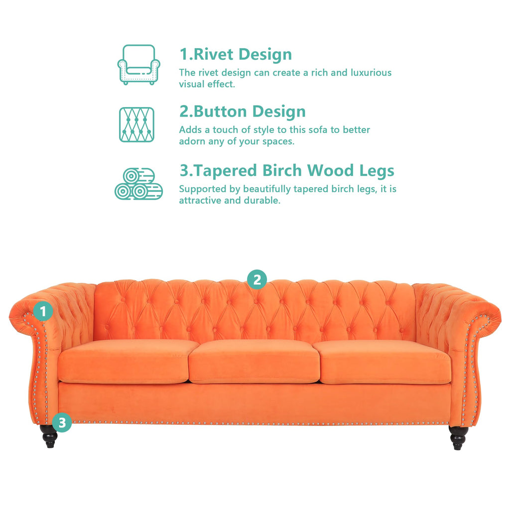 Orange Velvet Tufted Sofa Set T848458