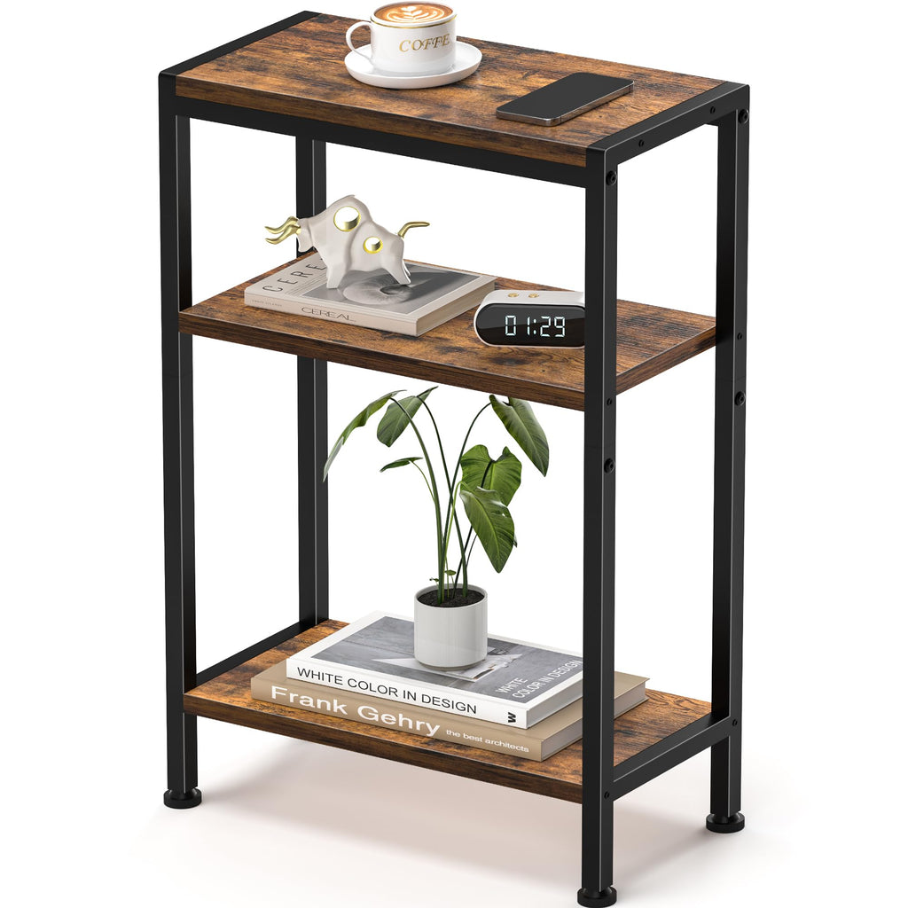 Narrow 3 Tier Slim Side Table Rustic Brown M345