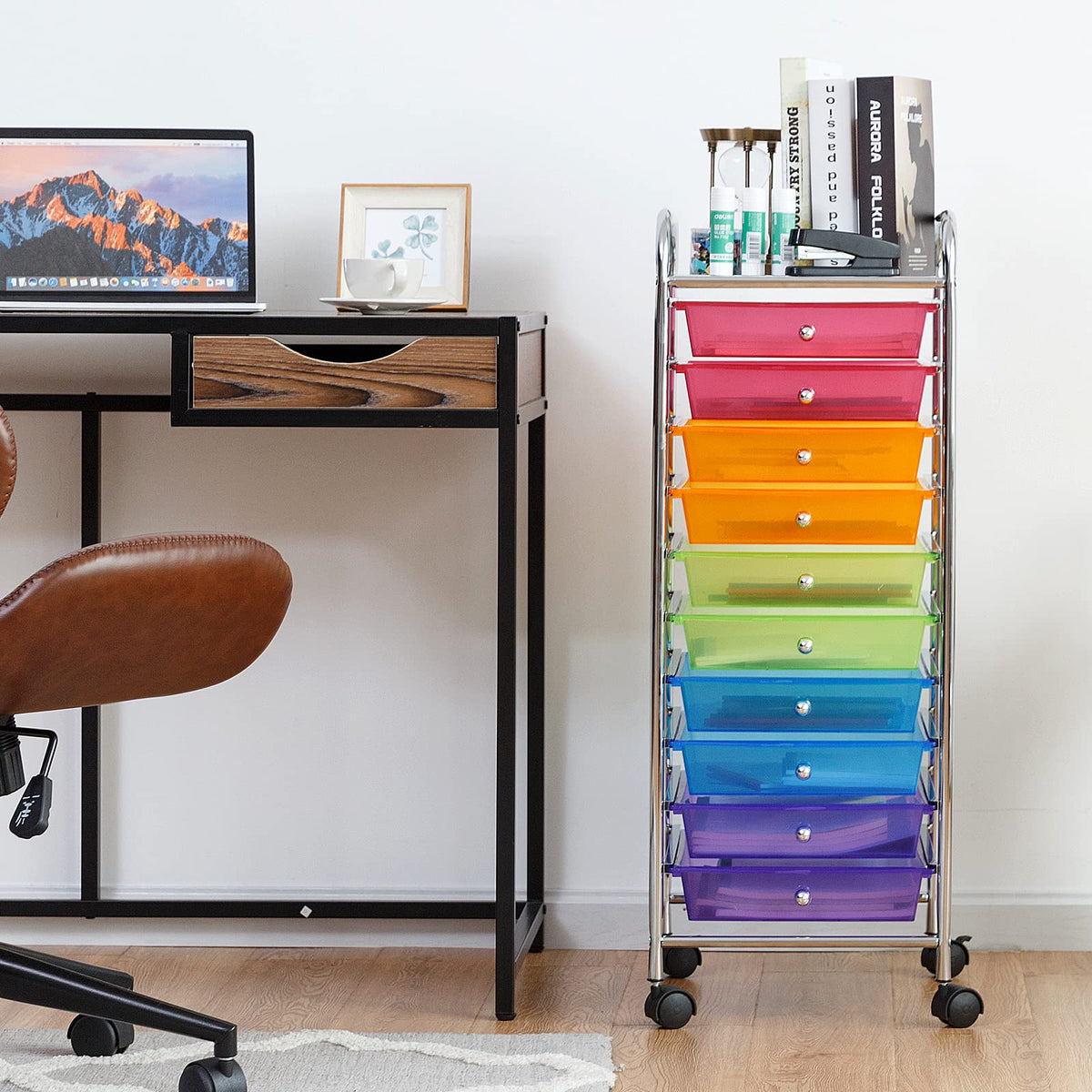 Rolling Storage Cart with 10 Drawers, Utility Cart with Wheels V965