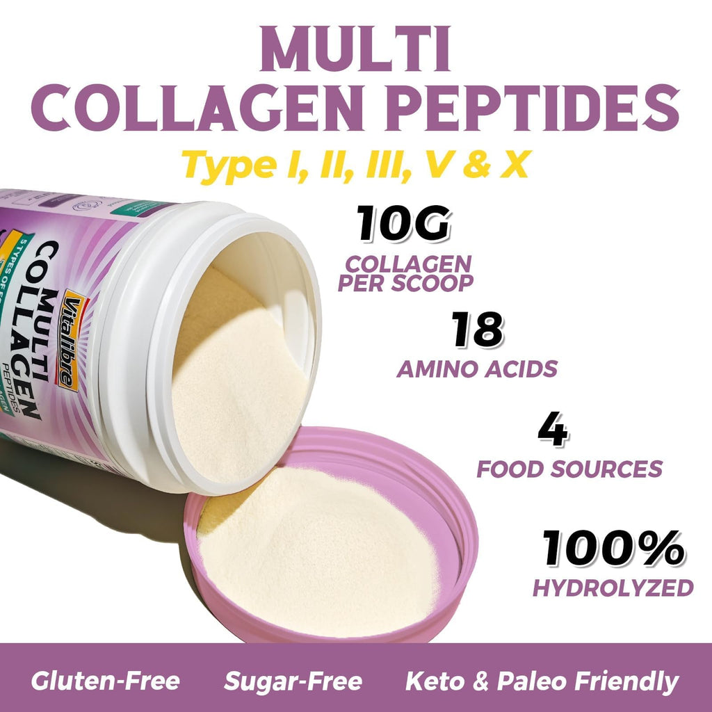 Multi Collagen Peptides Powder Type I II III V X Unflavored 8oz Q807