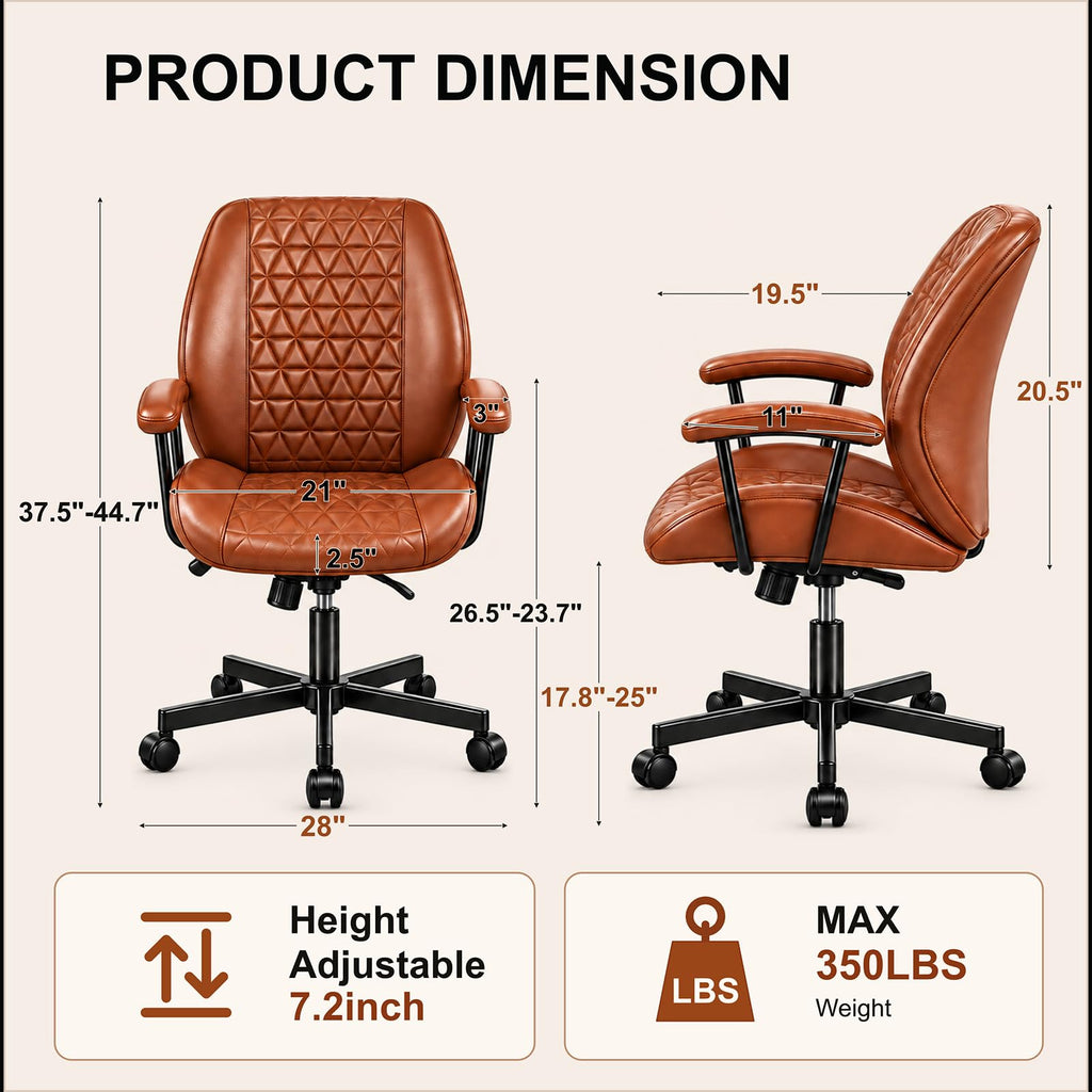 Brown PU Leather Office Chair with Lumbar Support D7348