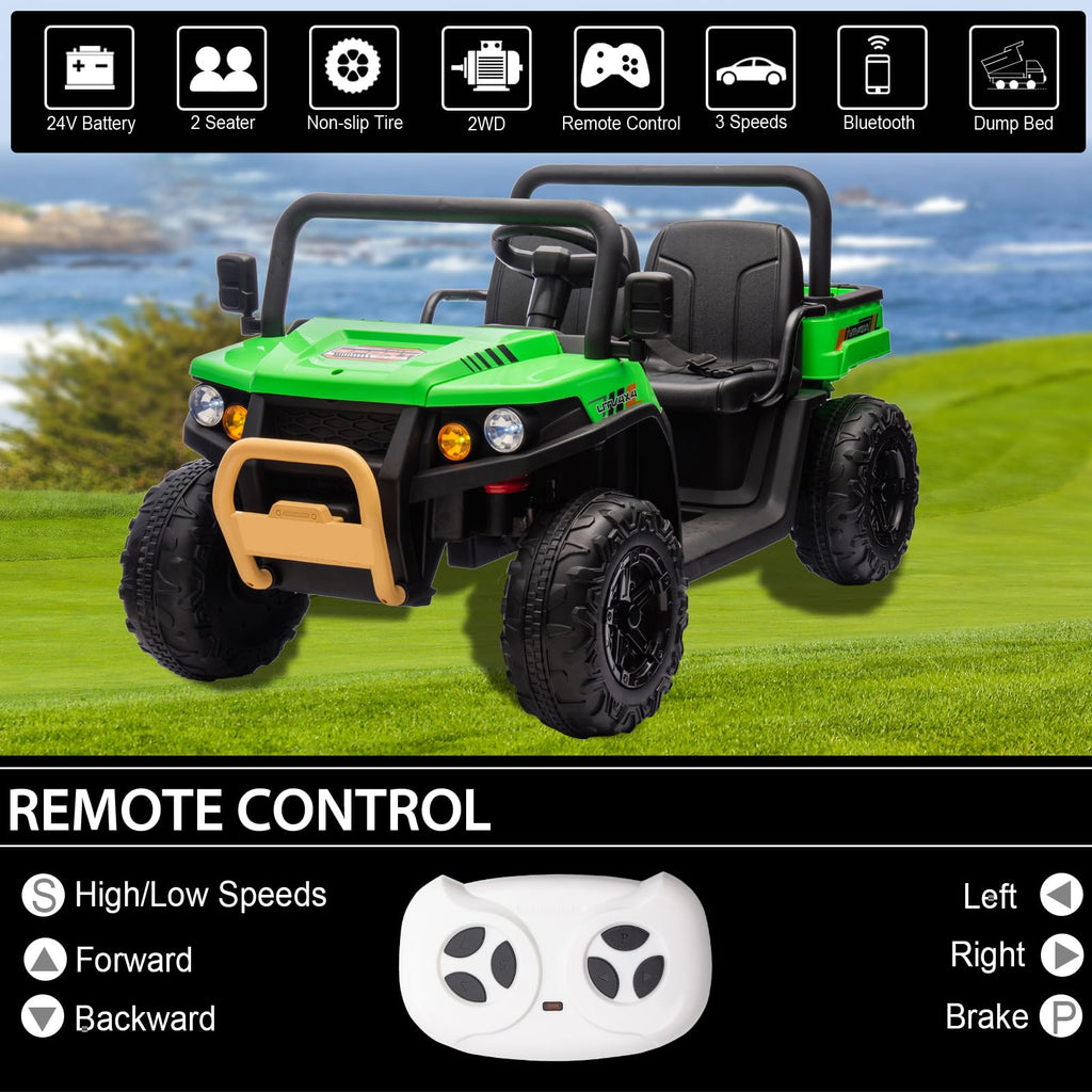 Green 2 Seater 24V Ride On Dump Truck W5761