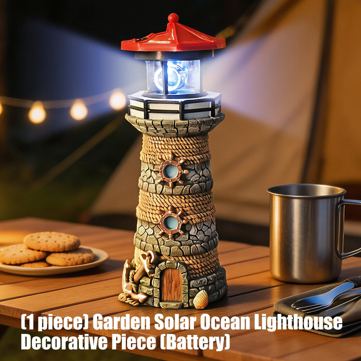 Solar Powered Resin Lighthouse Ornament S472058