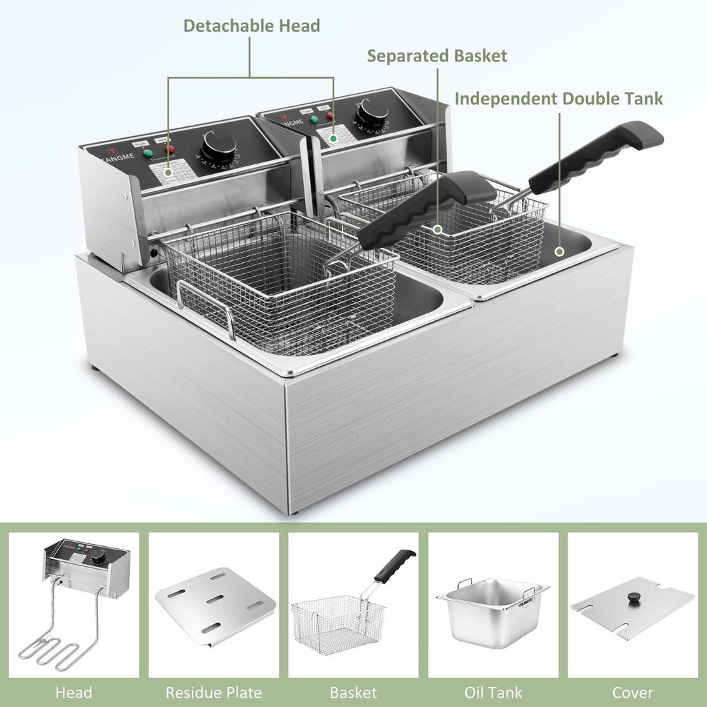 Commercial 3400W Electric Deep Fryer with 2x6.35QT Baskets B53334