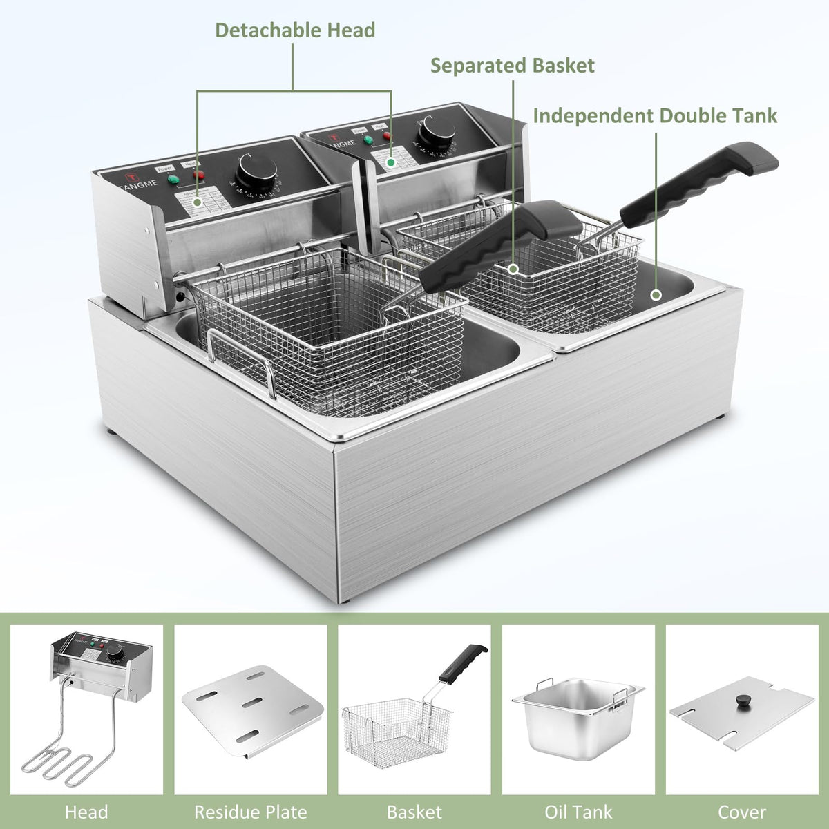 Commercial 3400W Electric Deep Fryer with 2x6.35QT Baskets B53334