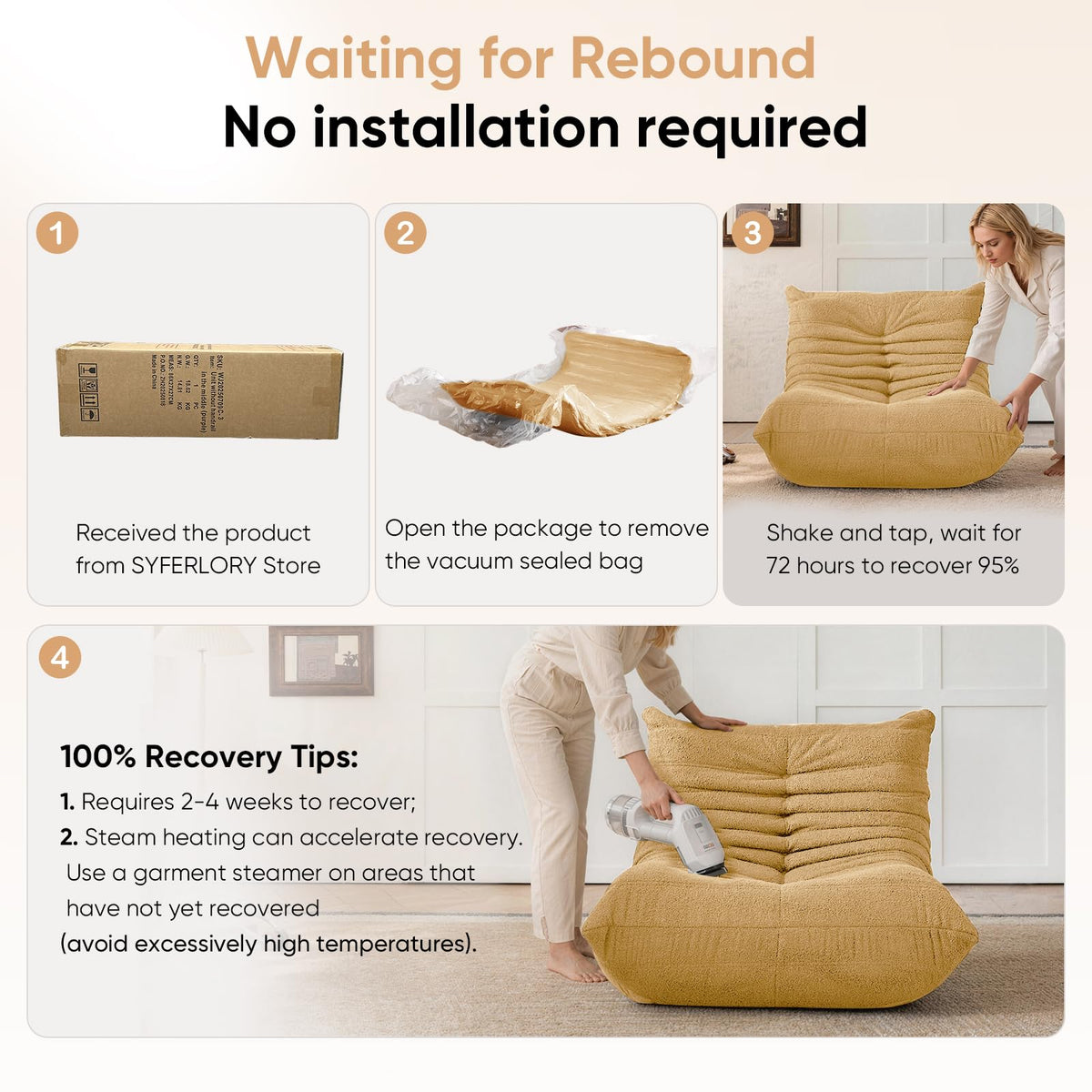 Yellow 1 Seater Bean Bag Chair L61023