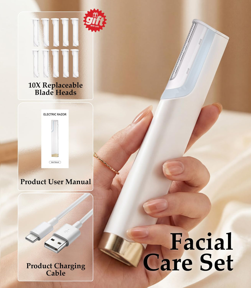 Rechargeable Dermaplaning Razor for Women Face with 10 Replacement Blades Q287898