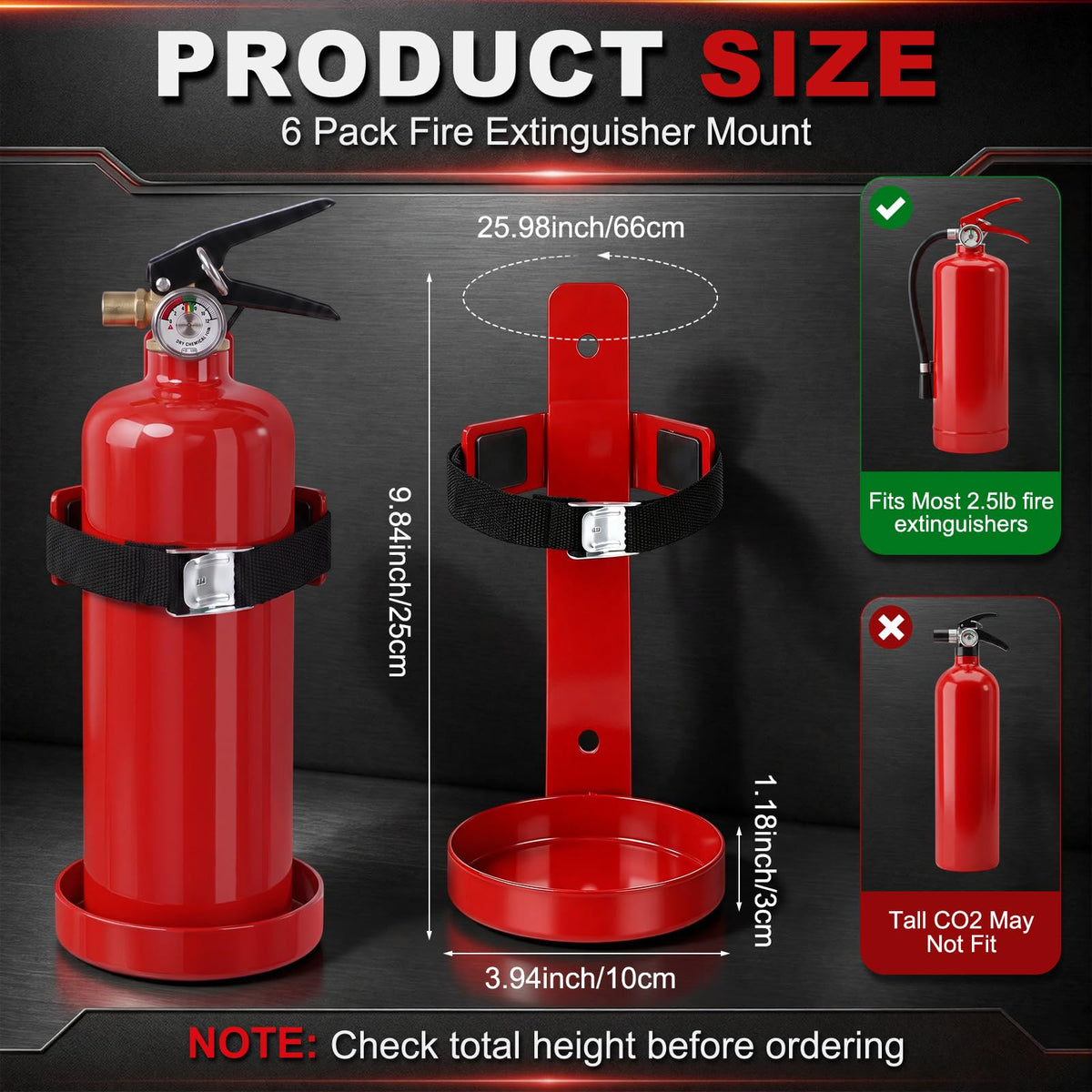 6 Pack 2.5 lb Fire Extinguisher Wall Mount Bracket W76001