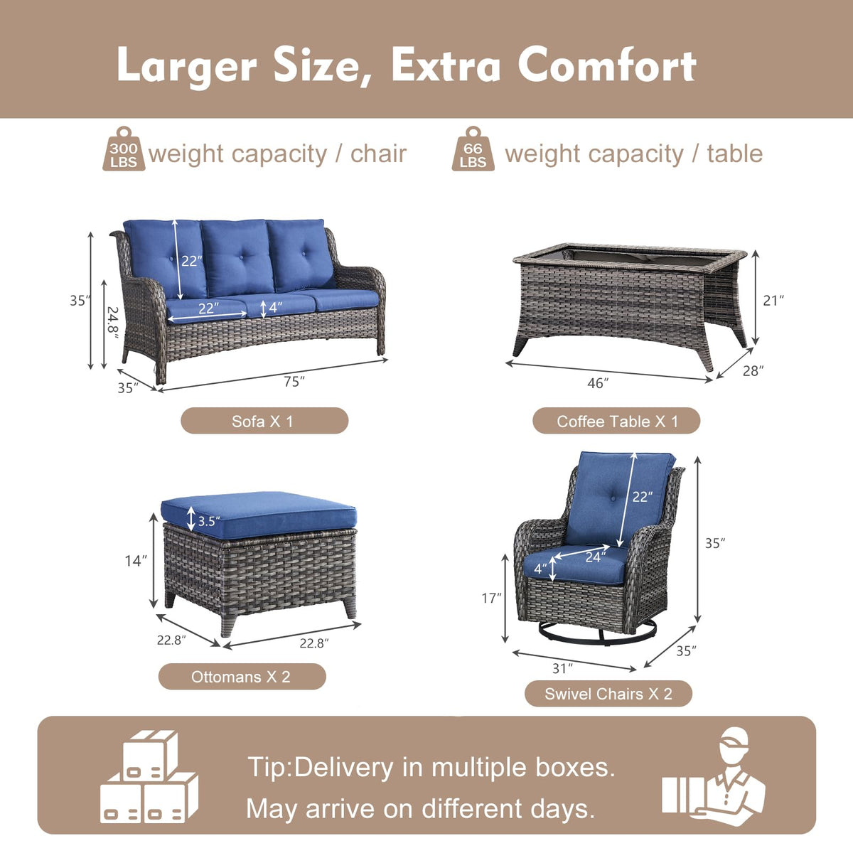 Grey Wicker 6 Piece Patio Furniture Set Q91511