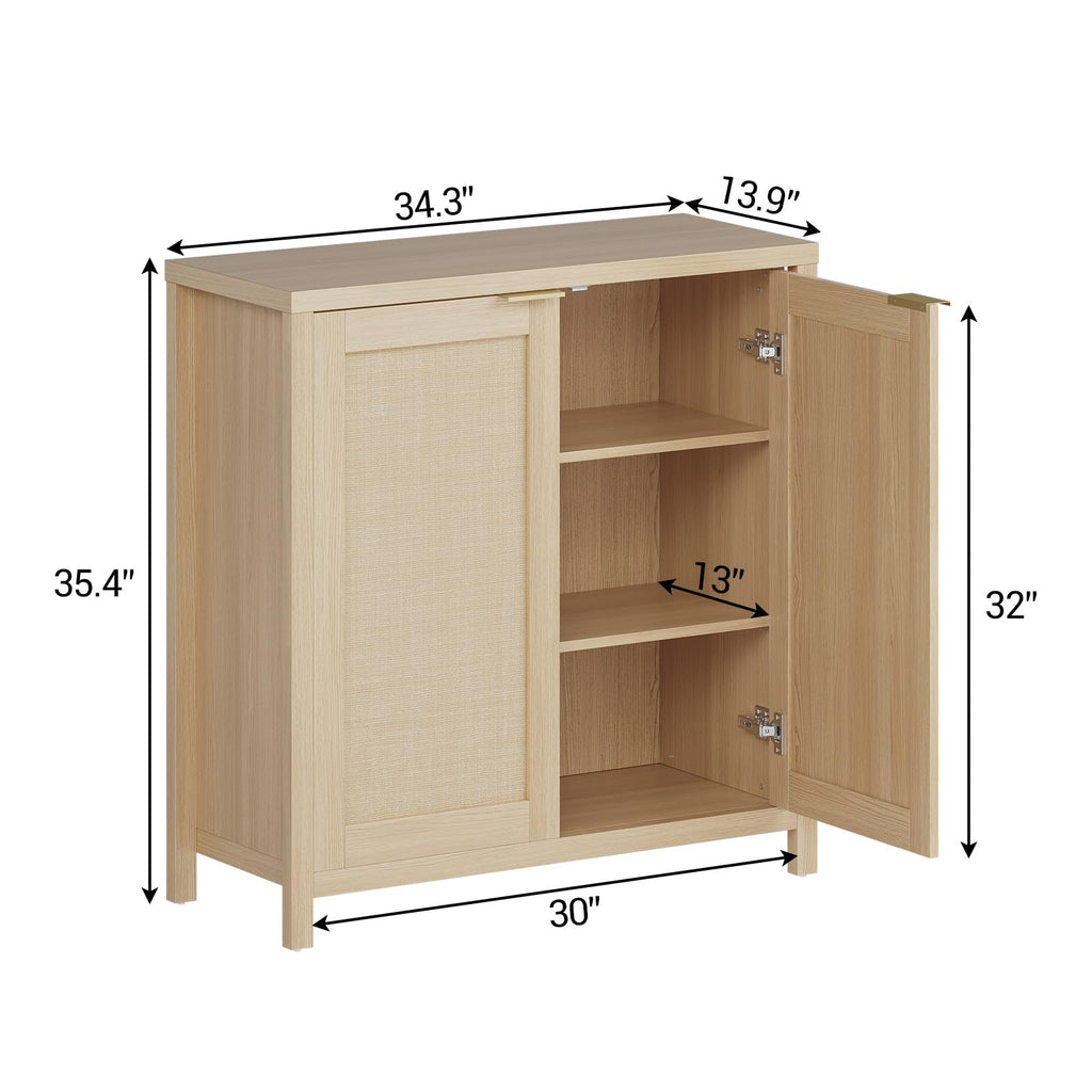 Light Oak Rattan Storage Cabinet with Adjustable Shelves C129589