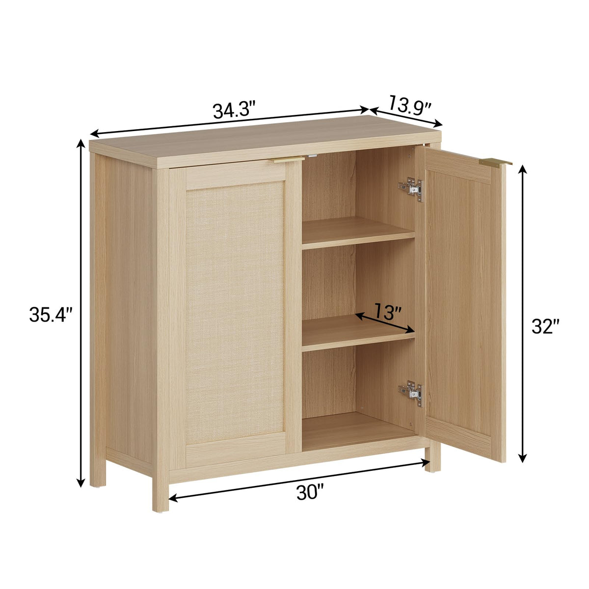 Light Oak Rattan Storage Cabinet with Adjustable Shelves C129589