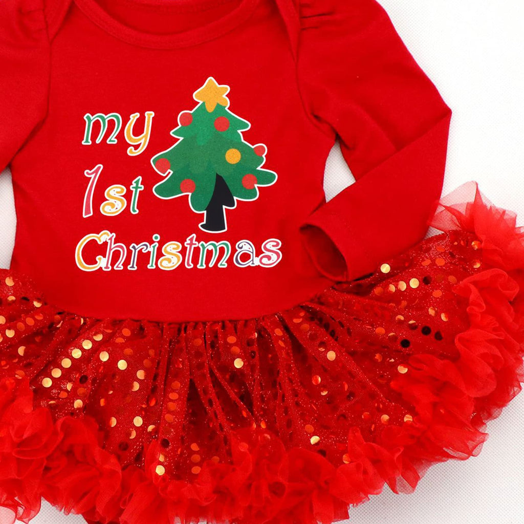 Baby Girls First Christmas Outfit Newborn Romper Tutu Dress with Shoes Headband Leg Warmer Z796002