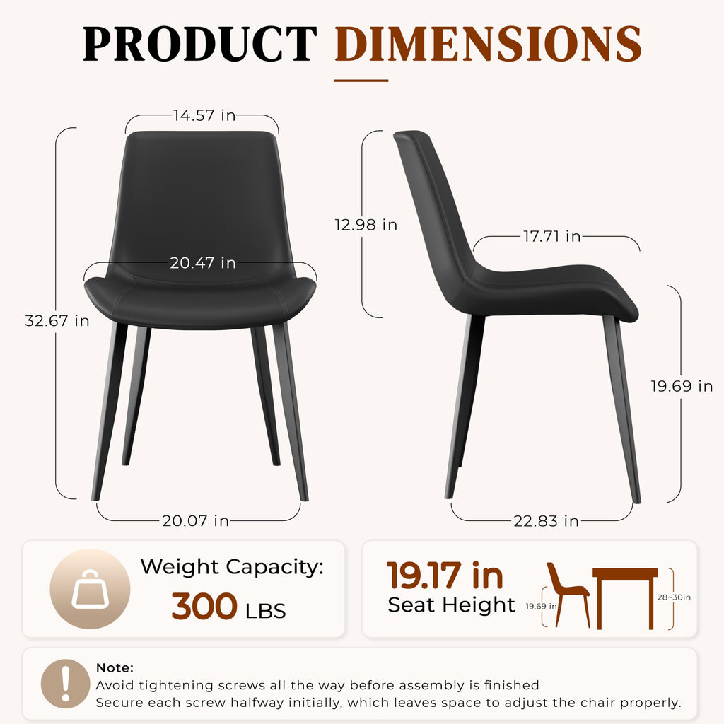 Black Dining Chairs Set of 4 PU Leather Upholstered with Metal Legs Y226621