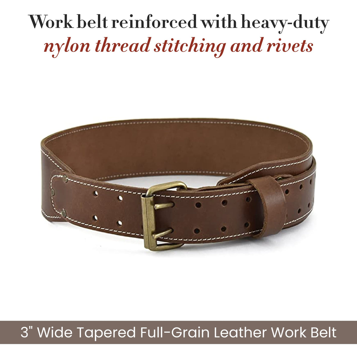 3" Wide Tapered Full-Grain Leather Work Belt E59123