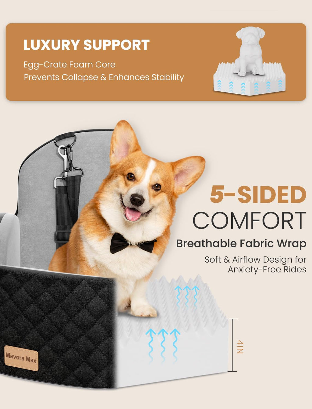 Dog Car Seat for Small/Medium Dogs up to 35lbs, Memory Foam, Grey M514842