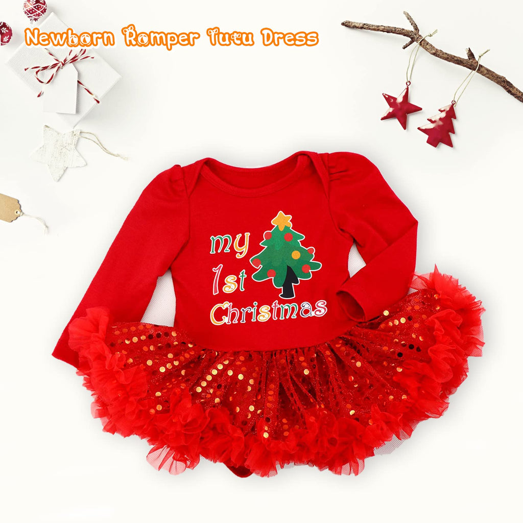 Baby Girls First Christmas Outfit Newborn Romper Tutu Dress with Shoes Headband Leg Warmer Z796002