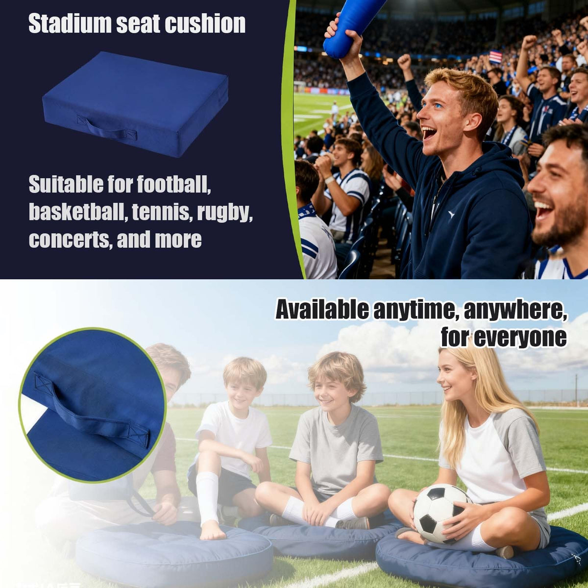 2 Pcs Portable Bleacher Seat Cushions with Handle E11189