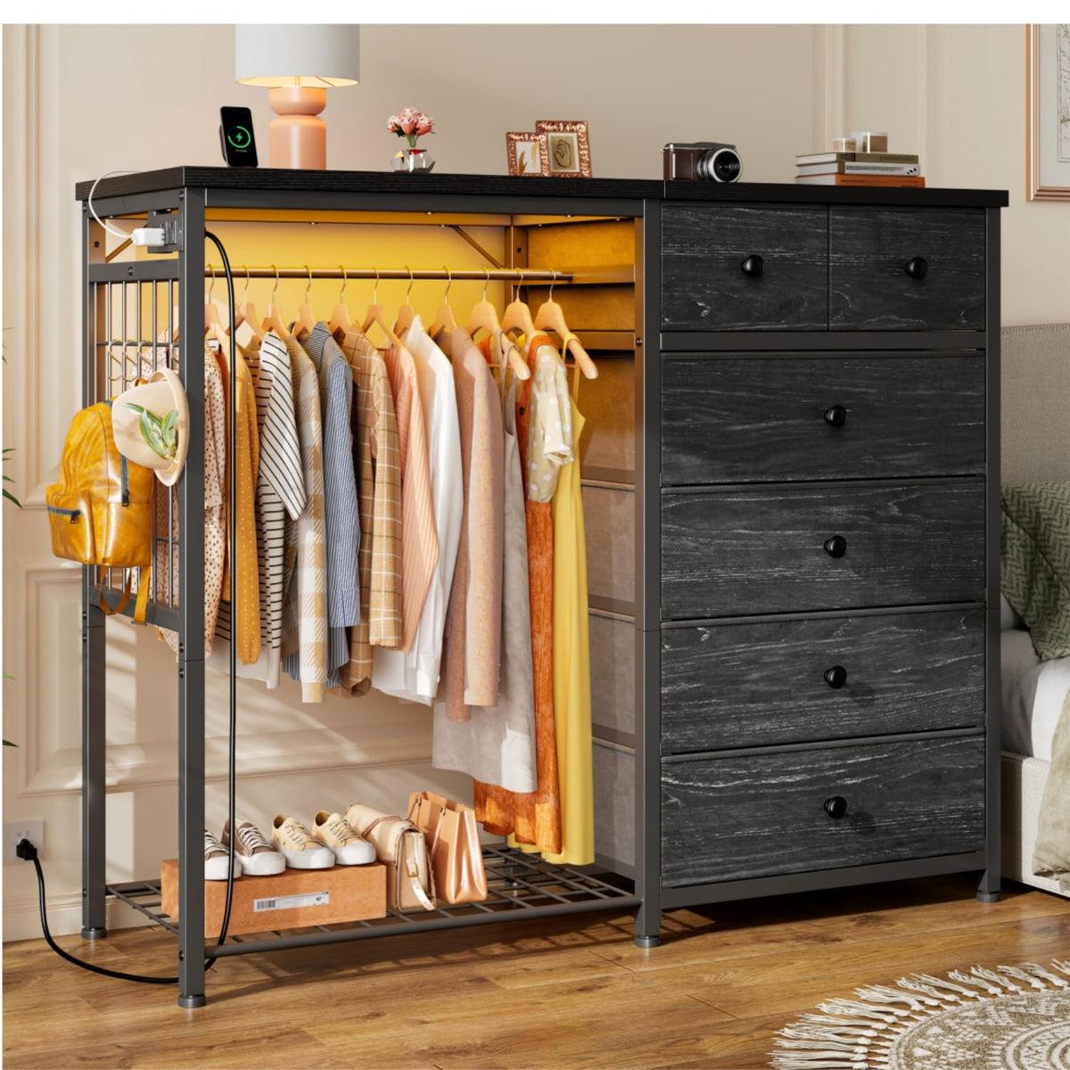 49.2" W Dresser with Hanging Rack & 6 Drawers U79400