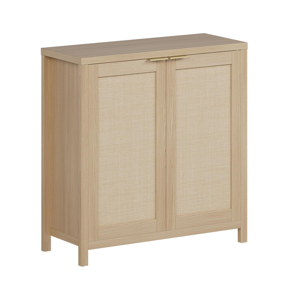 Light Oak Rattan Storage Cabinet with Adjustable Shelves C129589