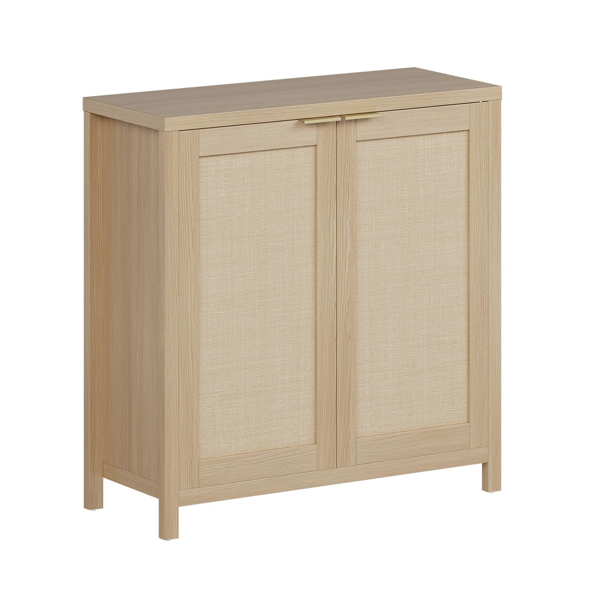 Light Oak Rattan Storage Cabinet with Adjustable Shelves C129589