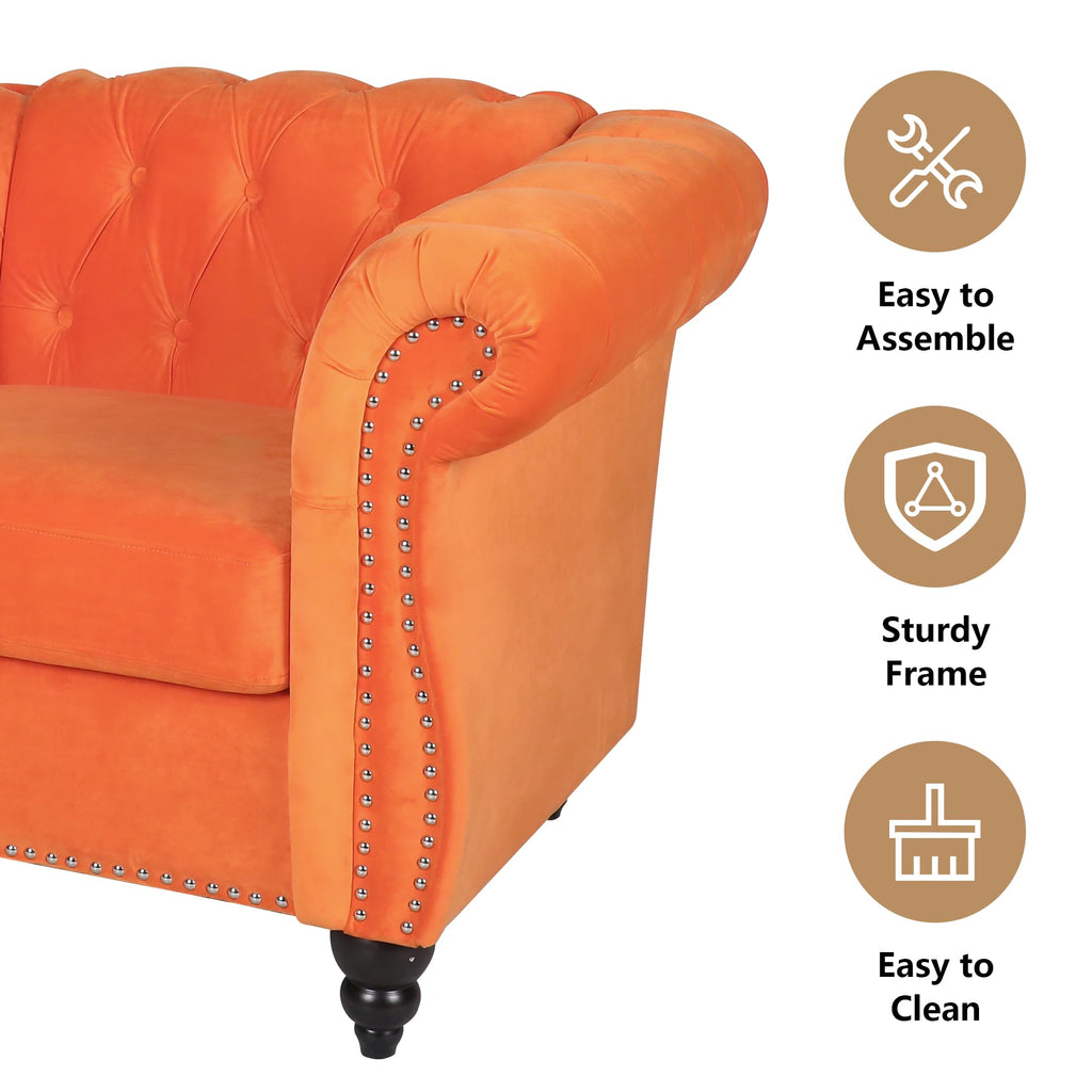 Orange Velvet Tufted Sofa Set T848458