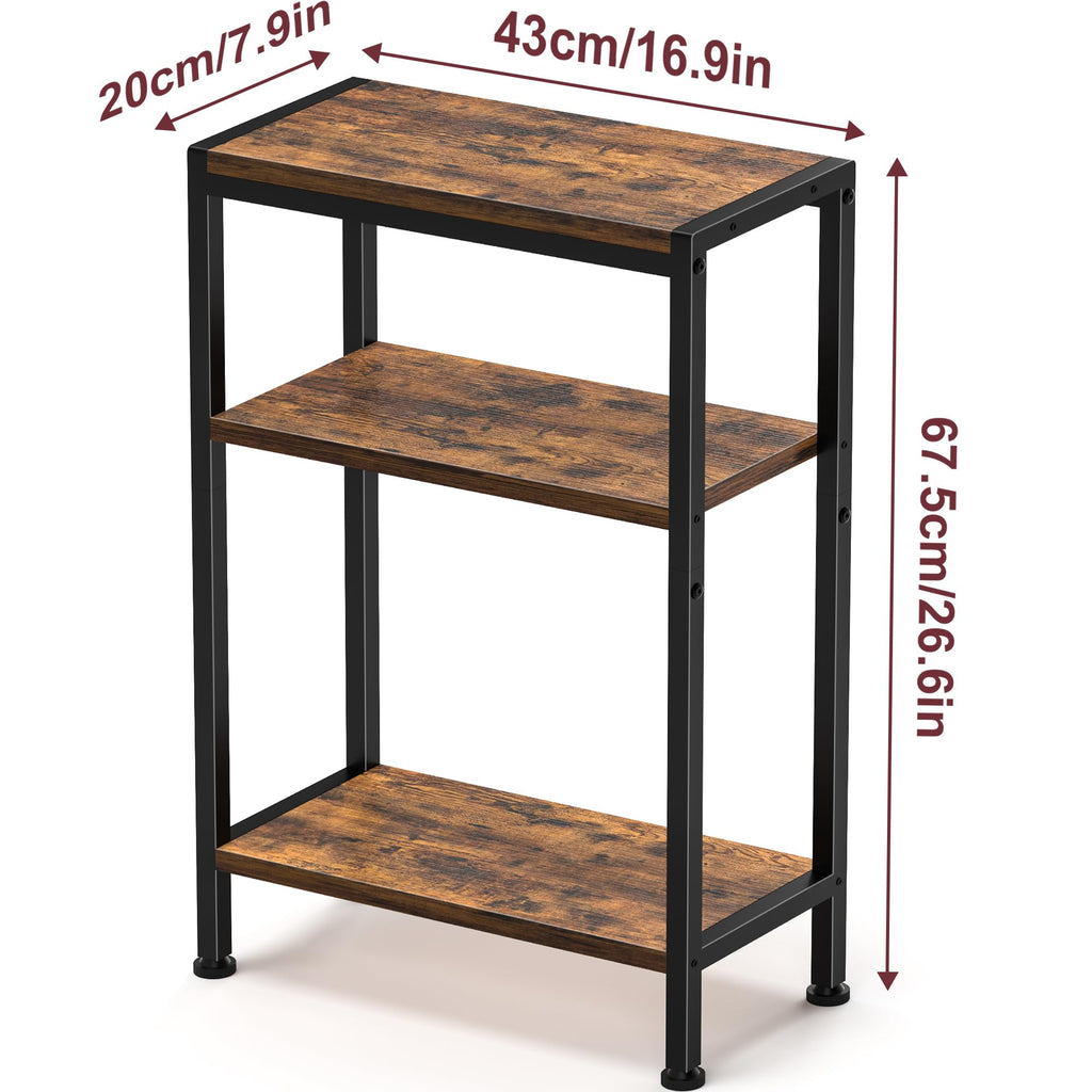 Narrow 3 Tier Slim Side Table Rustic Brown M345