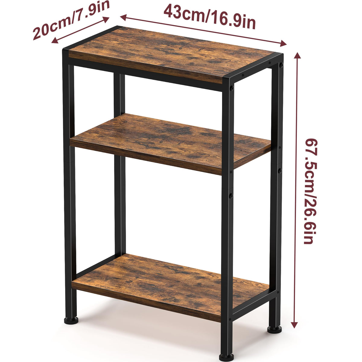 Narrow 3 Tier Slim Side Table Rustic Brown M345