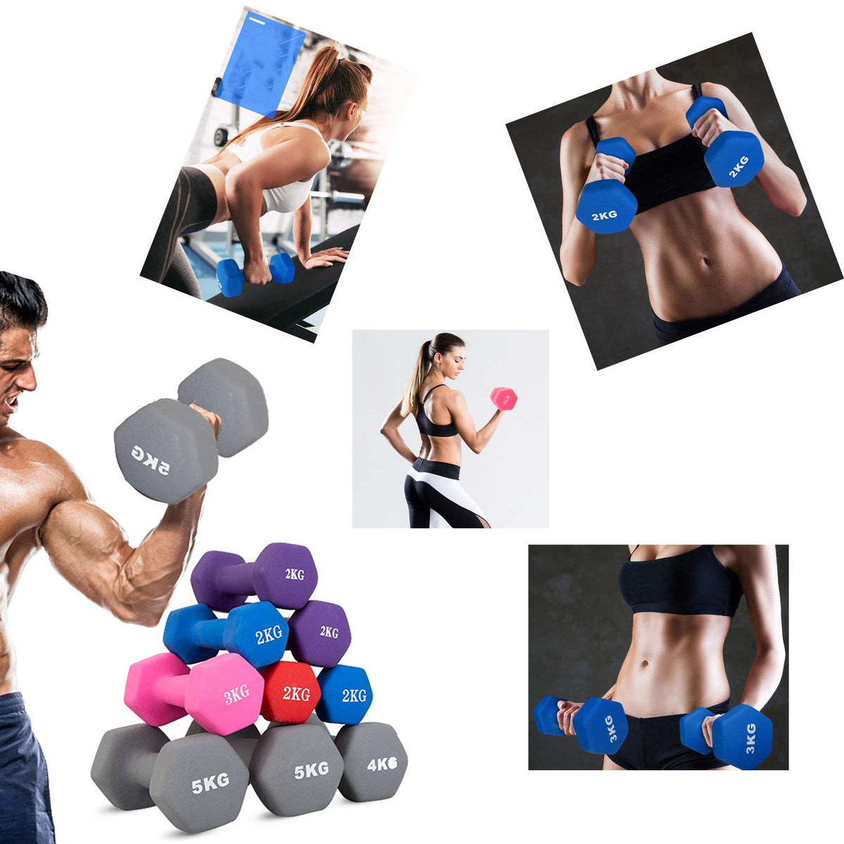 Neoprene Dumbbells Set, 1-15 LB, Anti-Slip, Hex Shape N631876