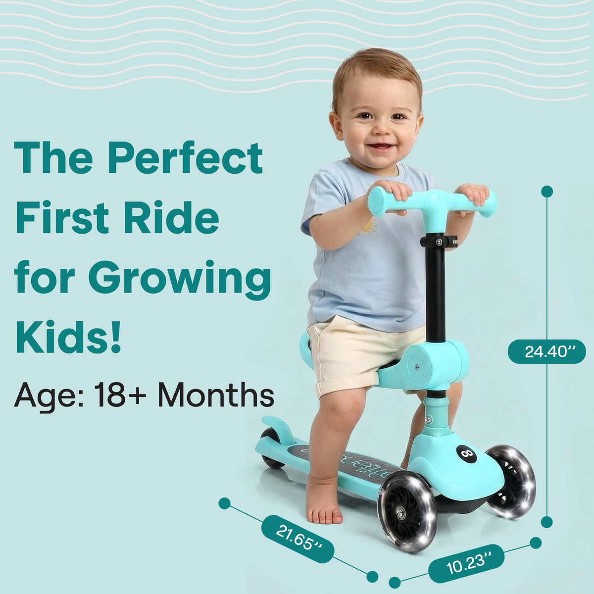 3-Wheel Kids Scooter with Seat, LED Wheels, Adjustable Handlebar V847710