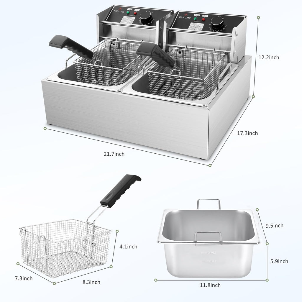 Commercial 3400W Electric Deep Fryer with 2x6.35QT Baskets B53334