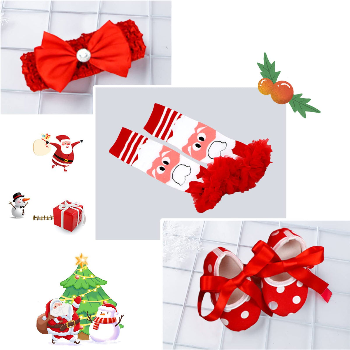 Baby Girls First Christmas Outfit Newborn Romper Tutu Dress with Shoes Headband Leg Warmer Z796002