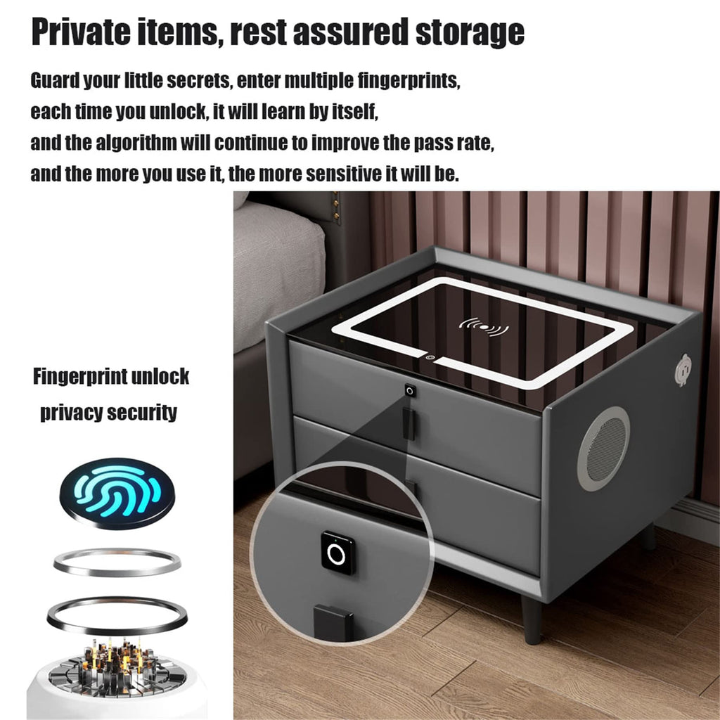 White 3 Drawer Nightstand with Wireless Charging and LED Lights P7597