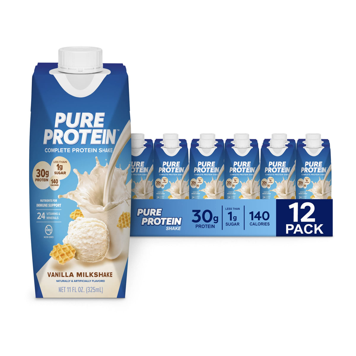 Vanilla Protein Shake, 30g Protein, Vitamins A, C, D, E, Zinc, Low Sugar, Gluten Free X75115