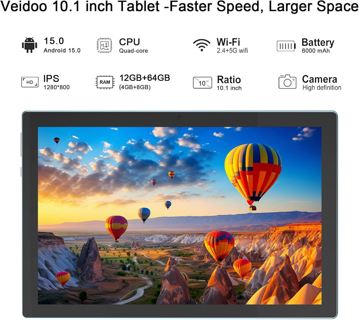 Android 15 Tablet 10 Inch 12GB RAM 64GB ROM 2 in 1 with Keyboard Case Mouse Stylus X14161