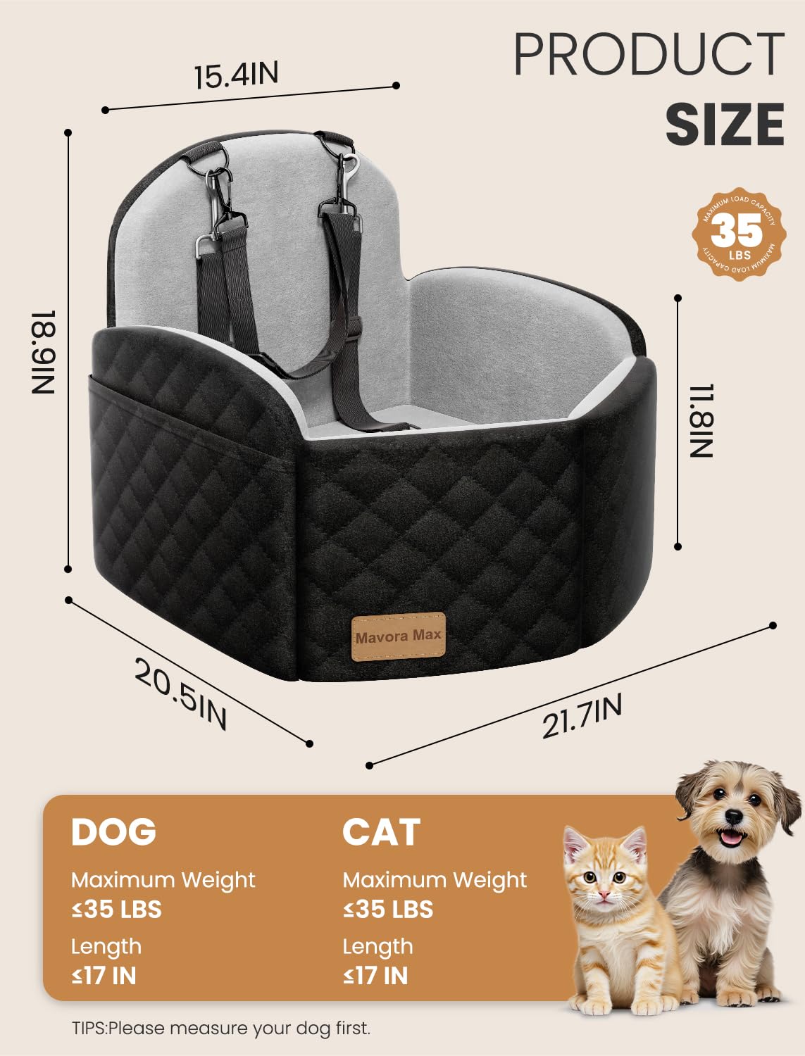 Dog Car Seat for Small/Medium Dogs up to 35lbs, Memory Foam, Grey M514842