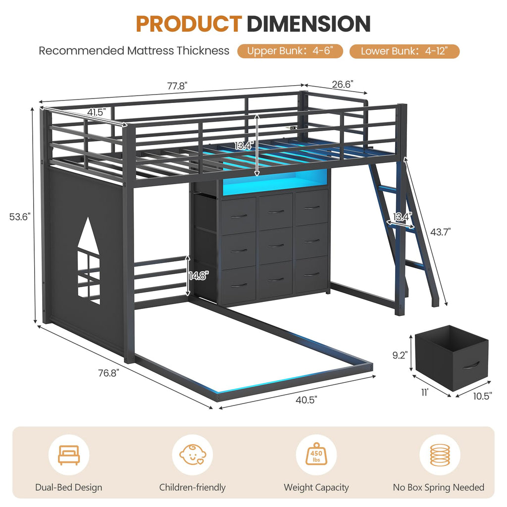 Twin Over Twin Bunk Bed with 9 Storage Drawers K778317
