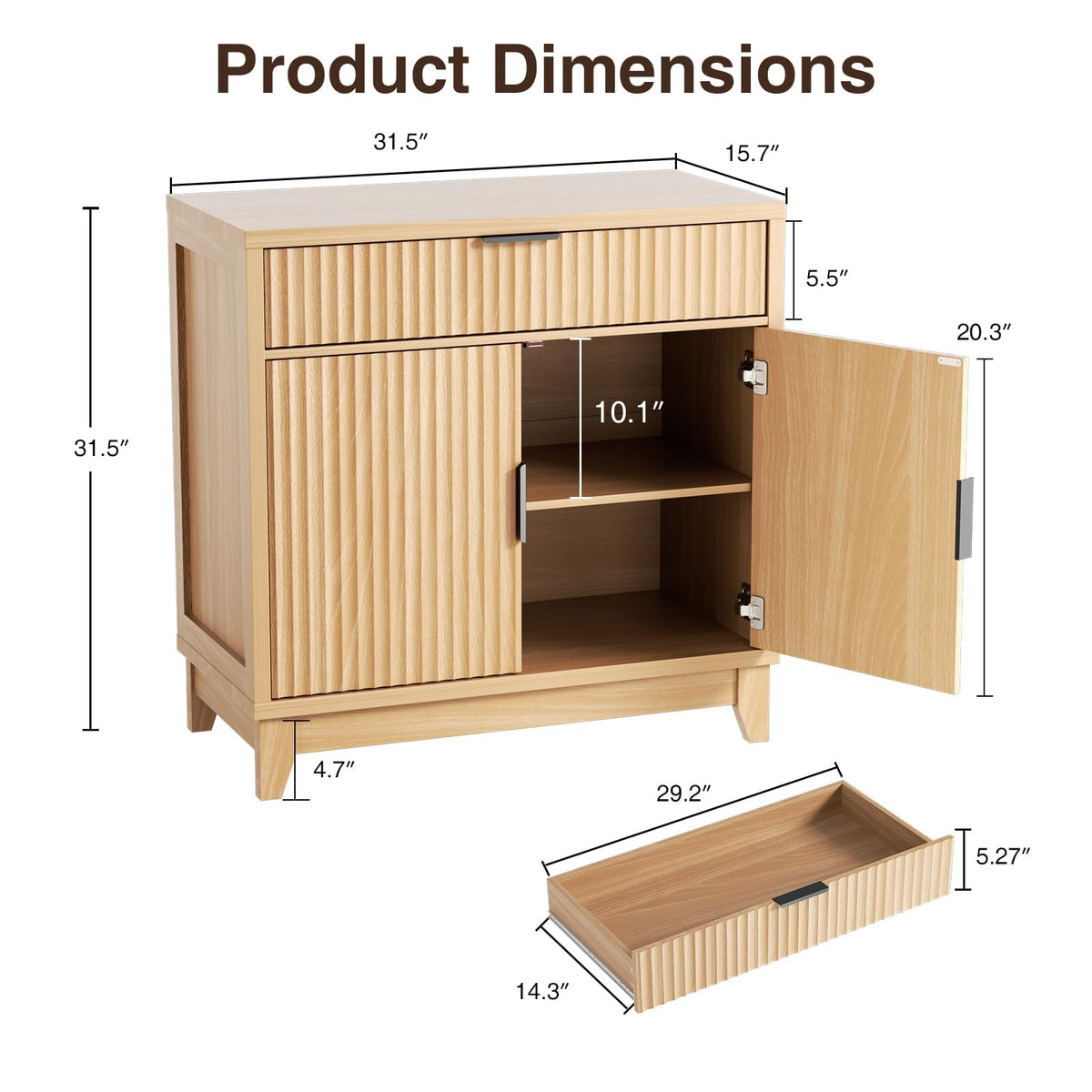 32" Fluted Oak Sideboard Buffet Cabinet with Storage U4129