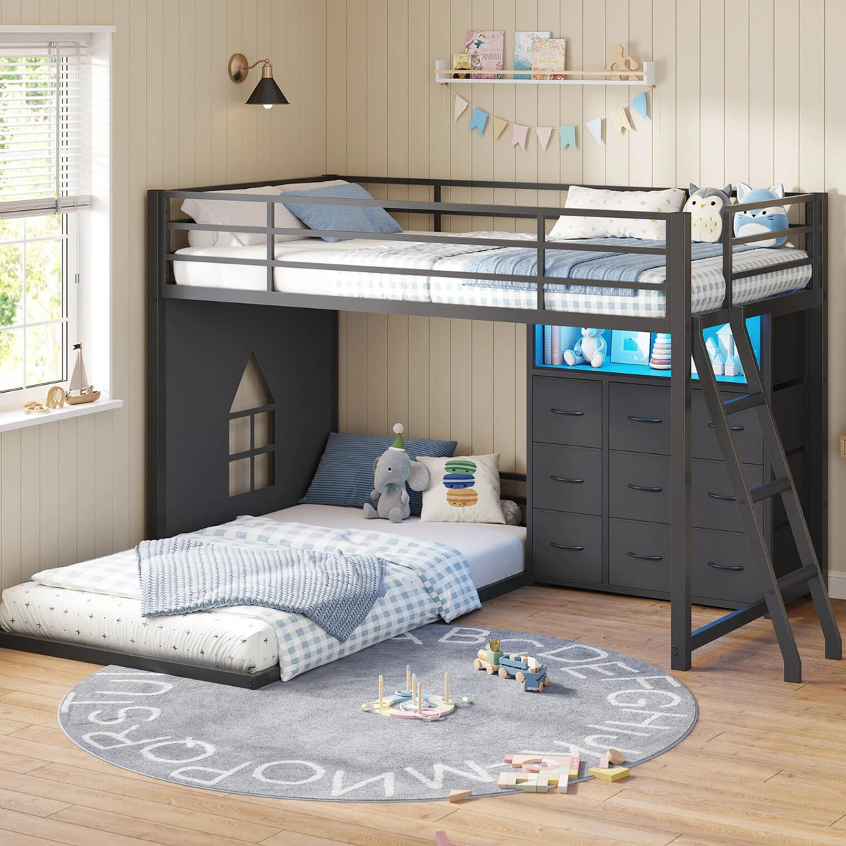 Twin Over Twin Bunk Bed with 9 Storage Drawers K778317