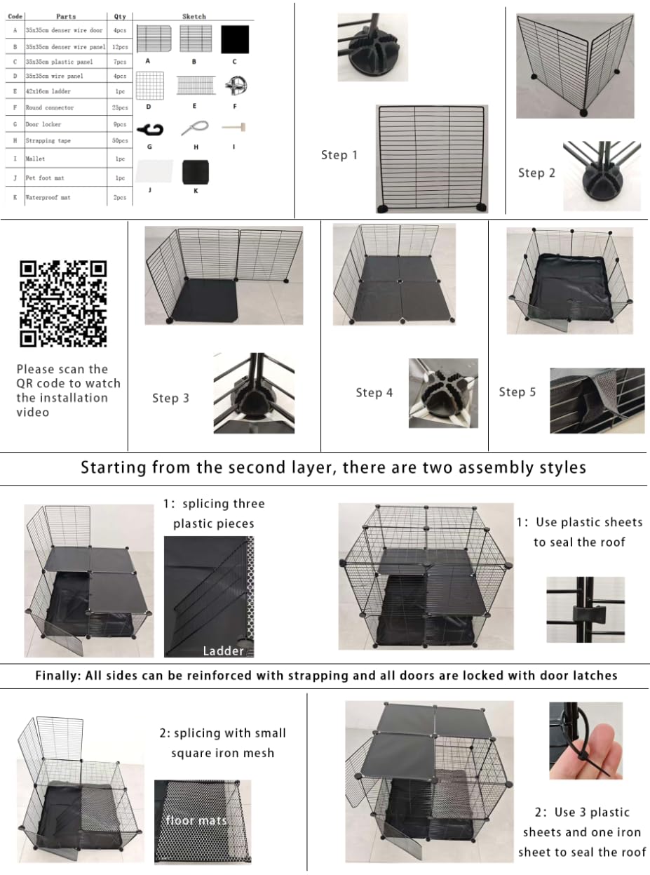 3-Tier Metal Wire Cat Cage with Hammock & Ramp C8290
