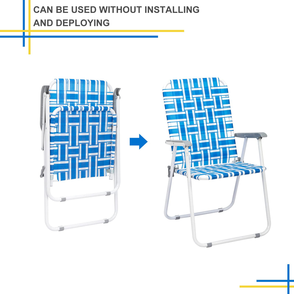 Set of 2 Blue Webbed Folding Patio Chair W869