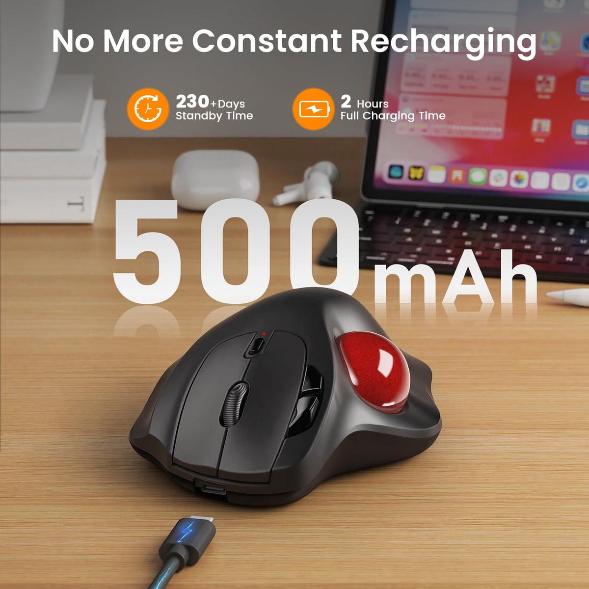 Wireless Rechargeable Thumb Control Trackball Mouse A4042