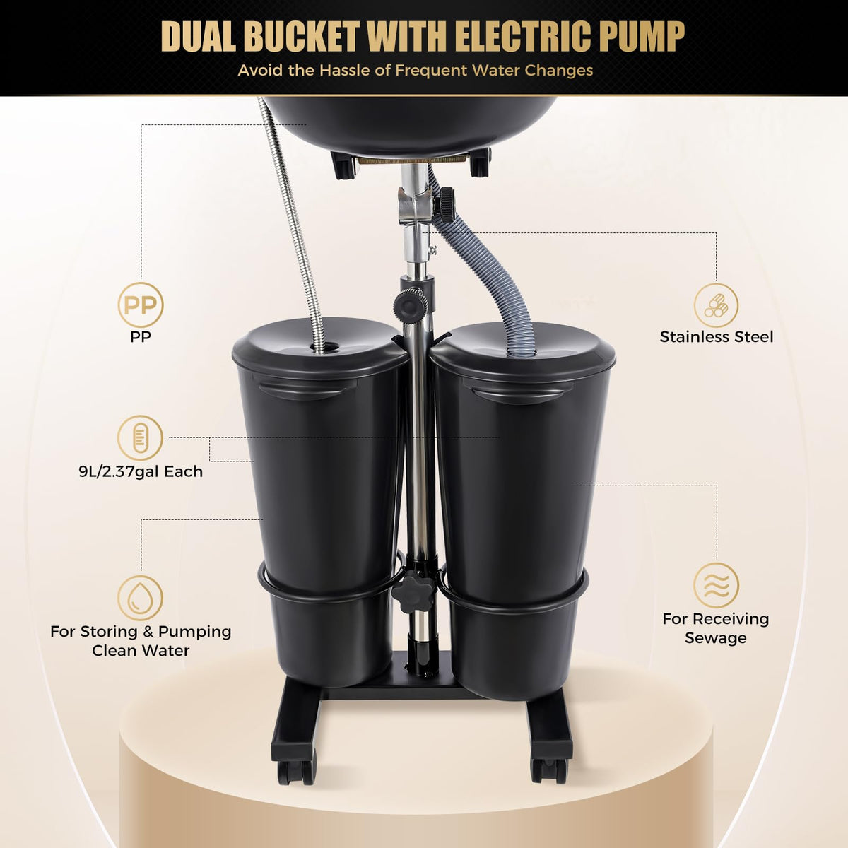 Portable Shampoo Basin with 2 Water Buckets H2447