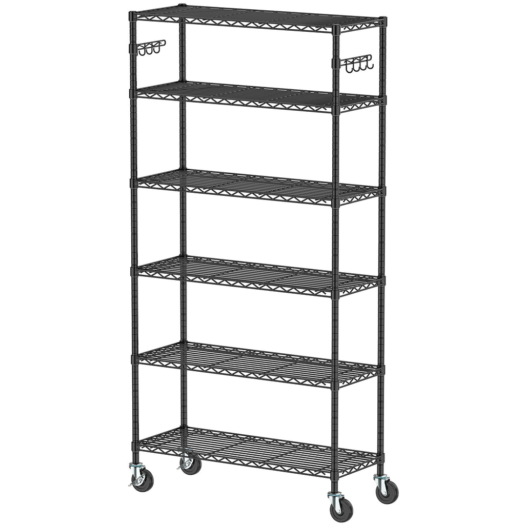 6 Tier Wire Metal Shelving Rack with Wheels C586111