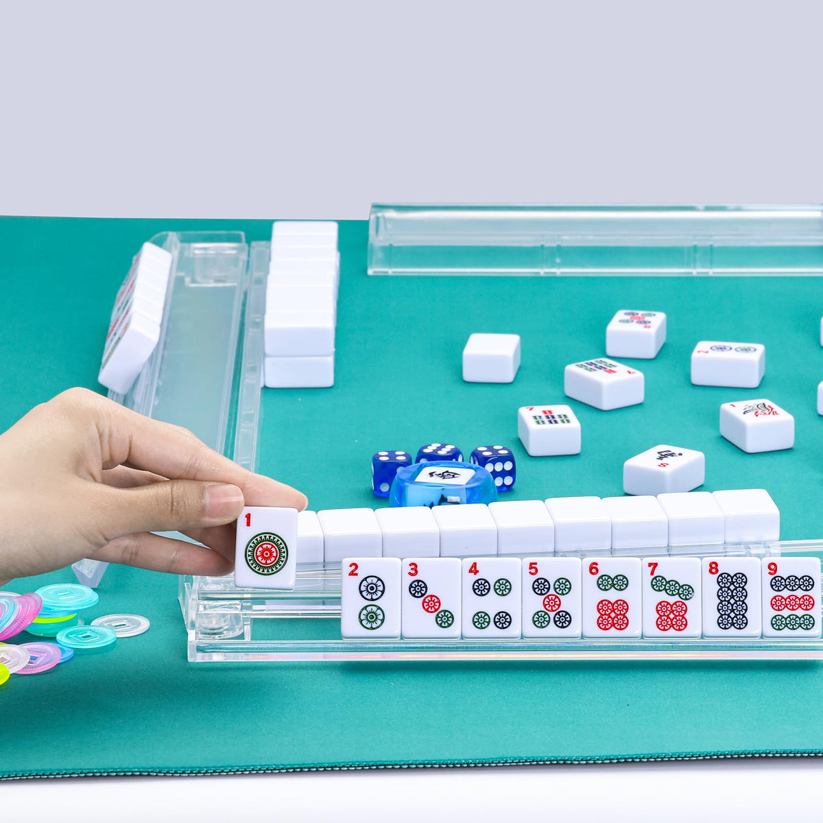Clear Acrylic Mahjong Tile Rack and Pusher Set of 4 R776819