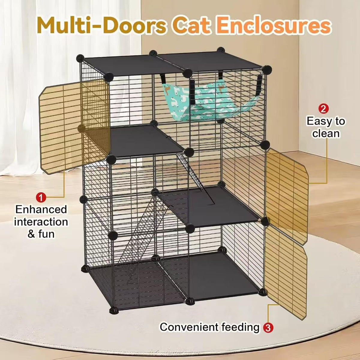 3-Tier Metal Wire Cat Cage with Hammock & Ramp C8290