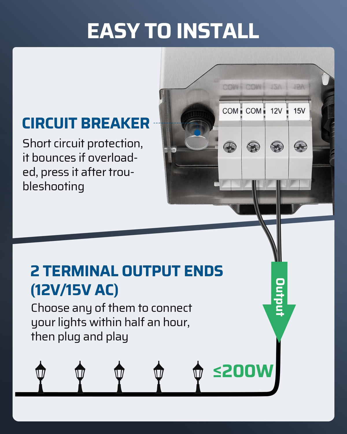 200W Low Voltage Transformer with Photocell Sensor & Timer G848