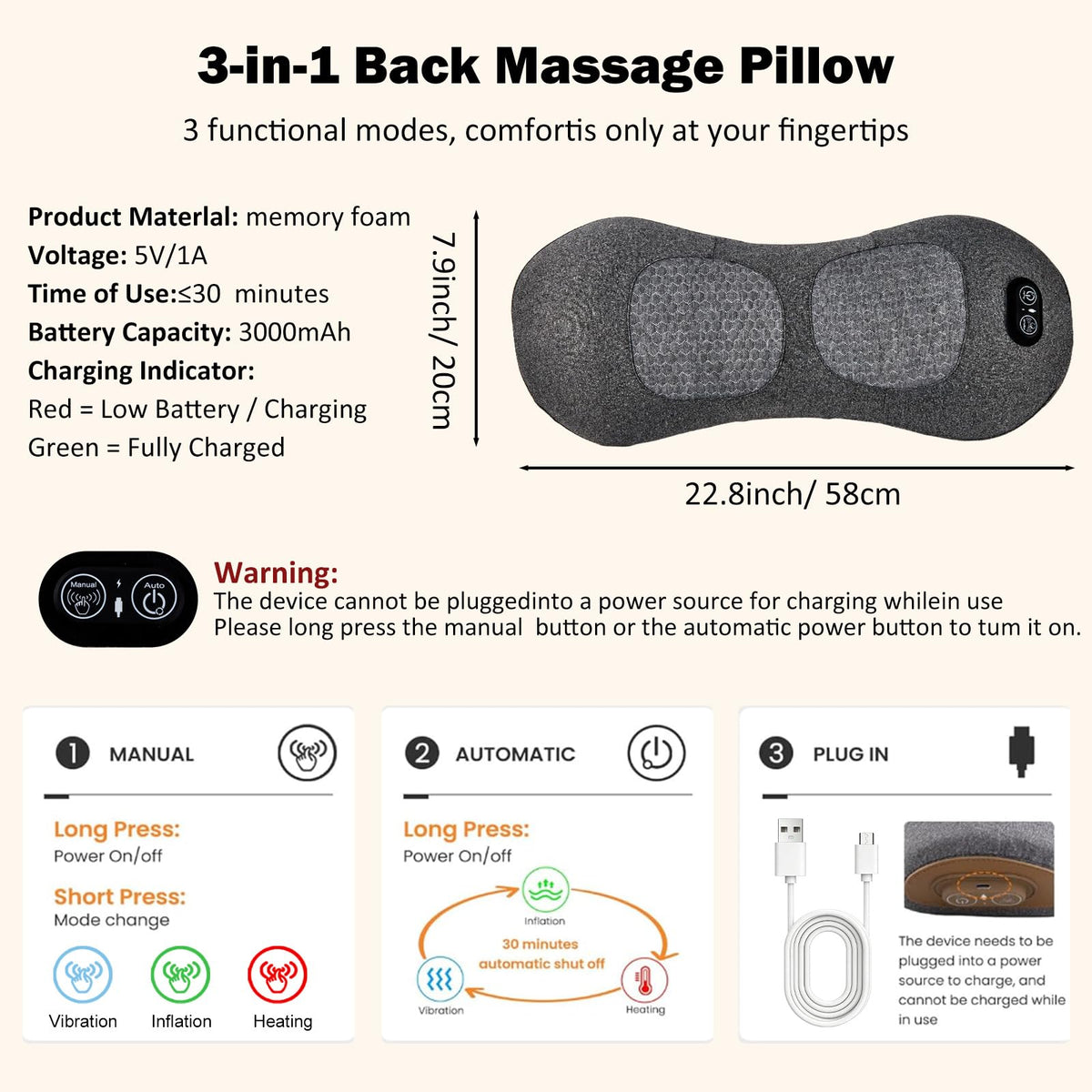 Back Massager with Heat, Vibration, Airbag Stretch B975706